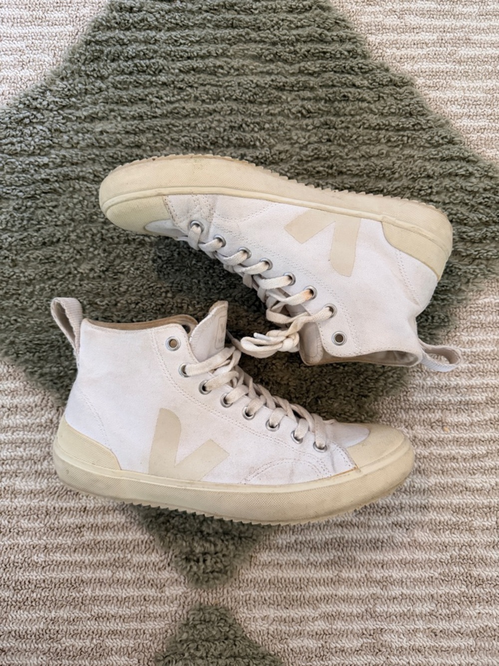 Veja Off-White High-Top Sneakers with Cream Accents
